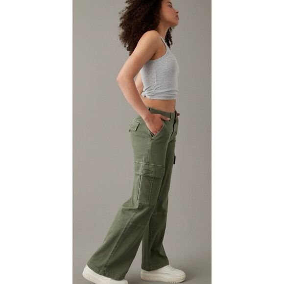 ✨AE Dreamy Drape Stretch Cargo Super High-Waisted Baggy Wide-Leg Sz 0 Pants✨ - Picture 2 of 9